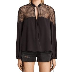 AllSaints Laya Lace Shirt Tie Neck Main: 100% Silk